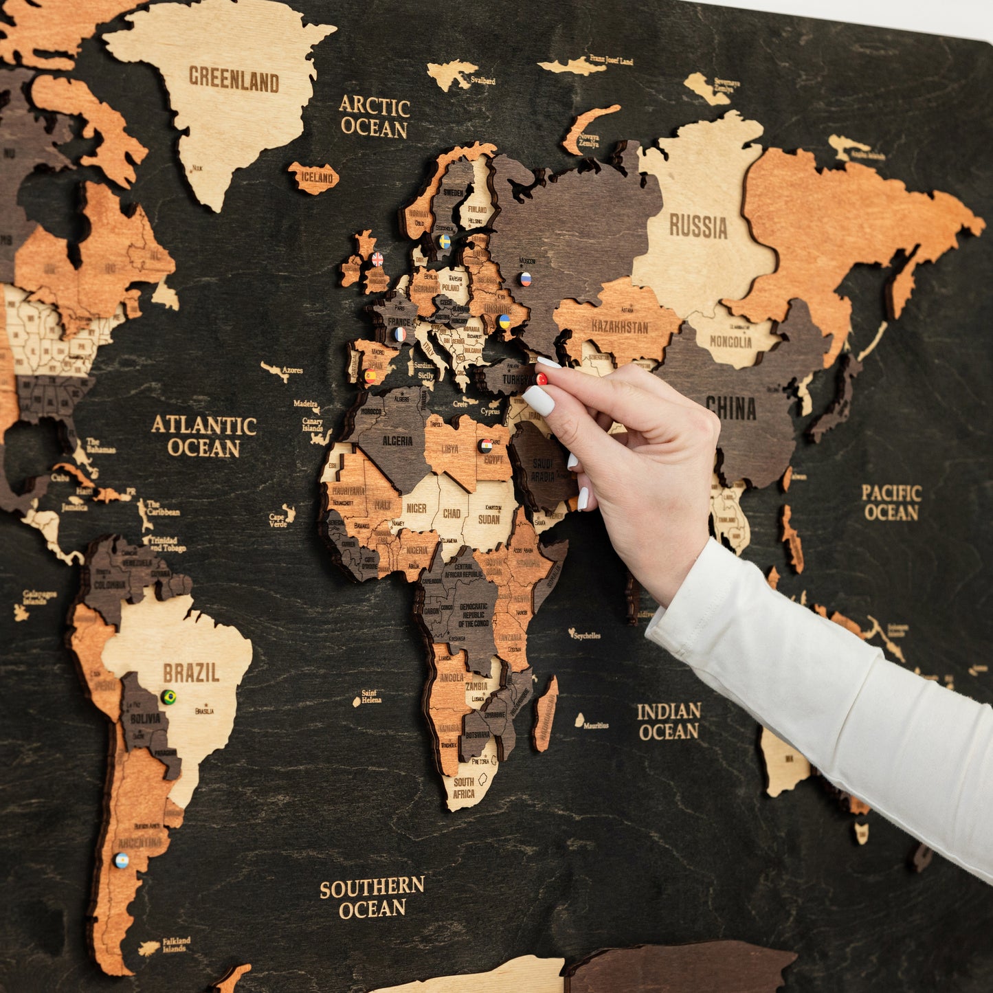 3D Wooden World Map - Black