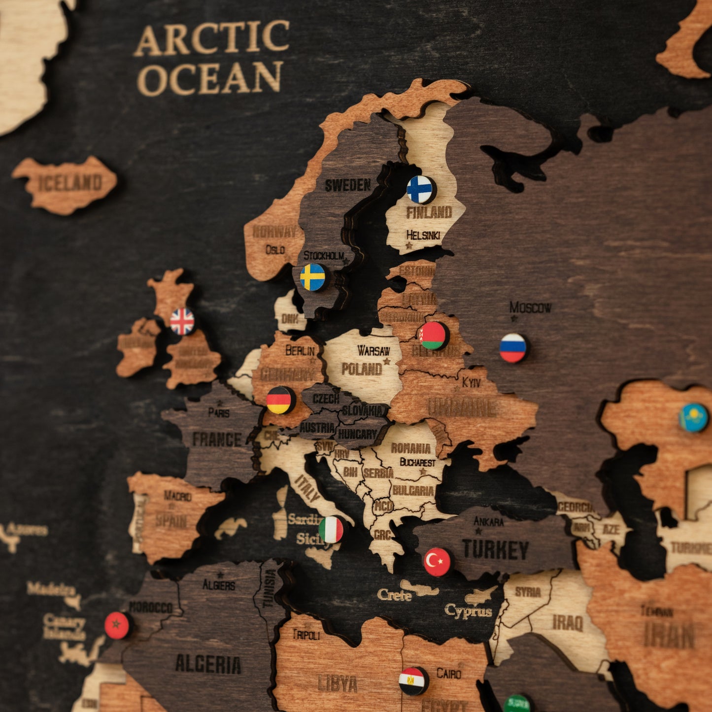 3D Wooden World Map - Black