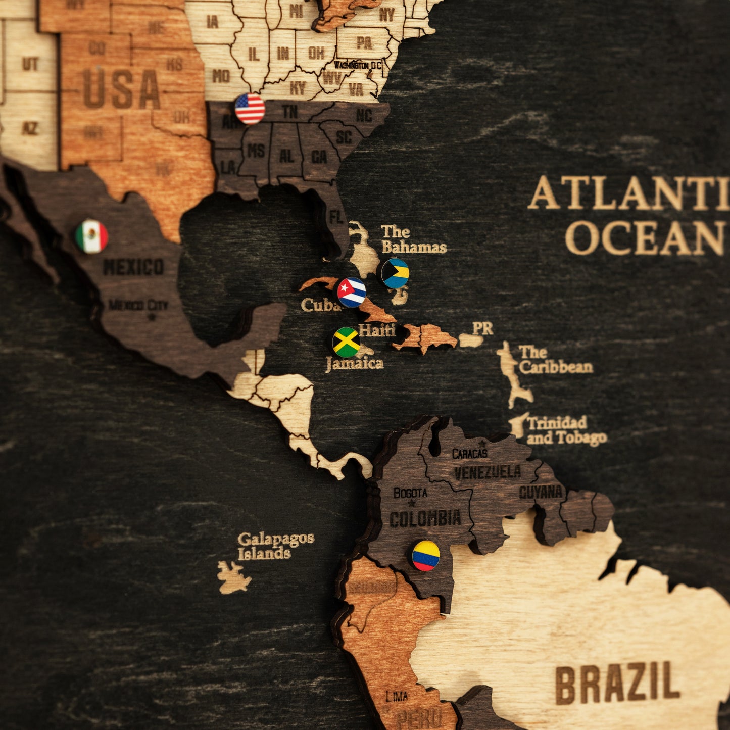 3D Wooden World Map - Black