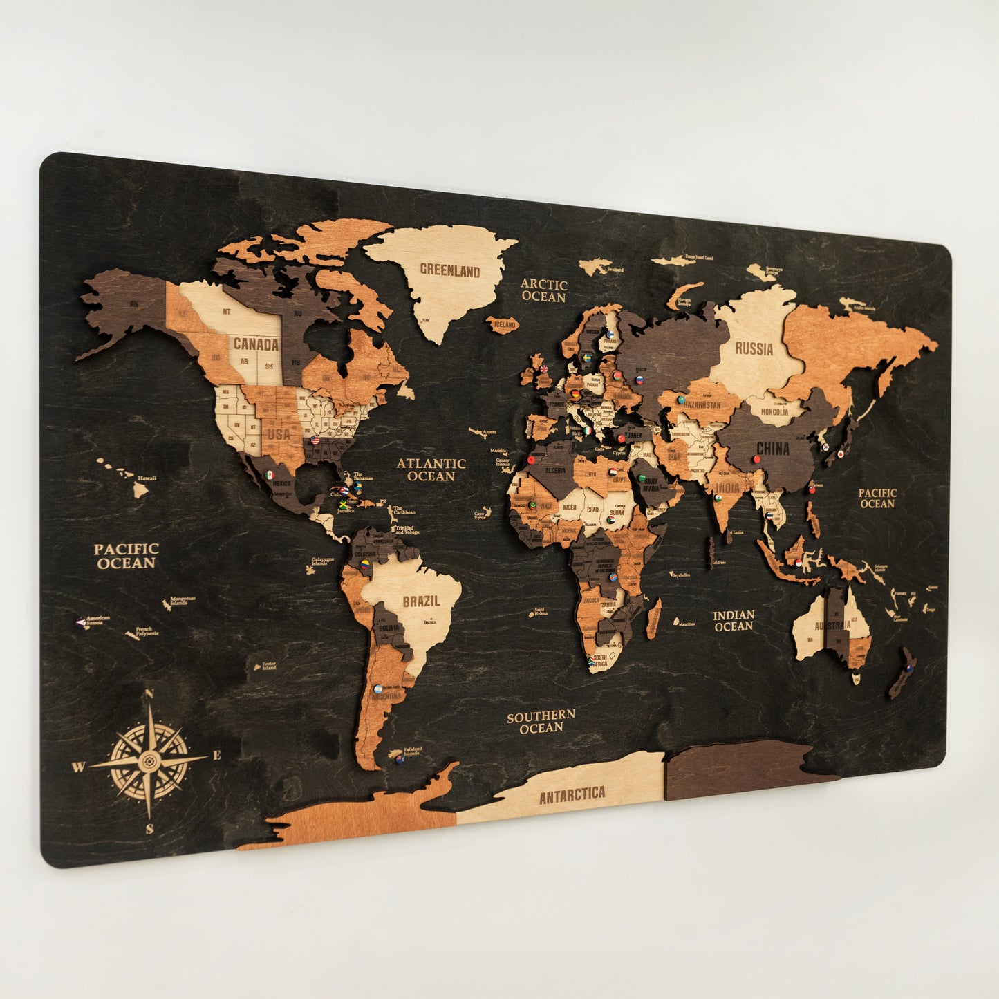 3D Wooden World Map - Black