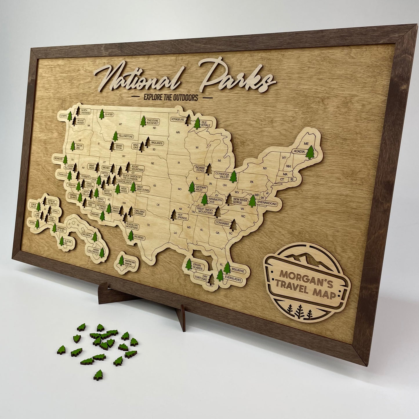 US Wood National Parks Travel Map (Golden oak) - MyWanderMap
