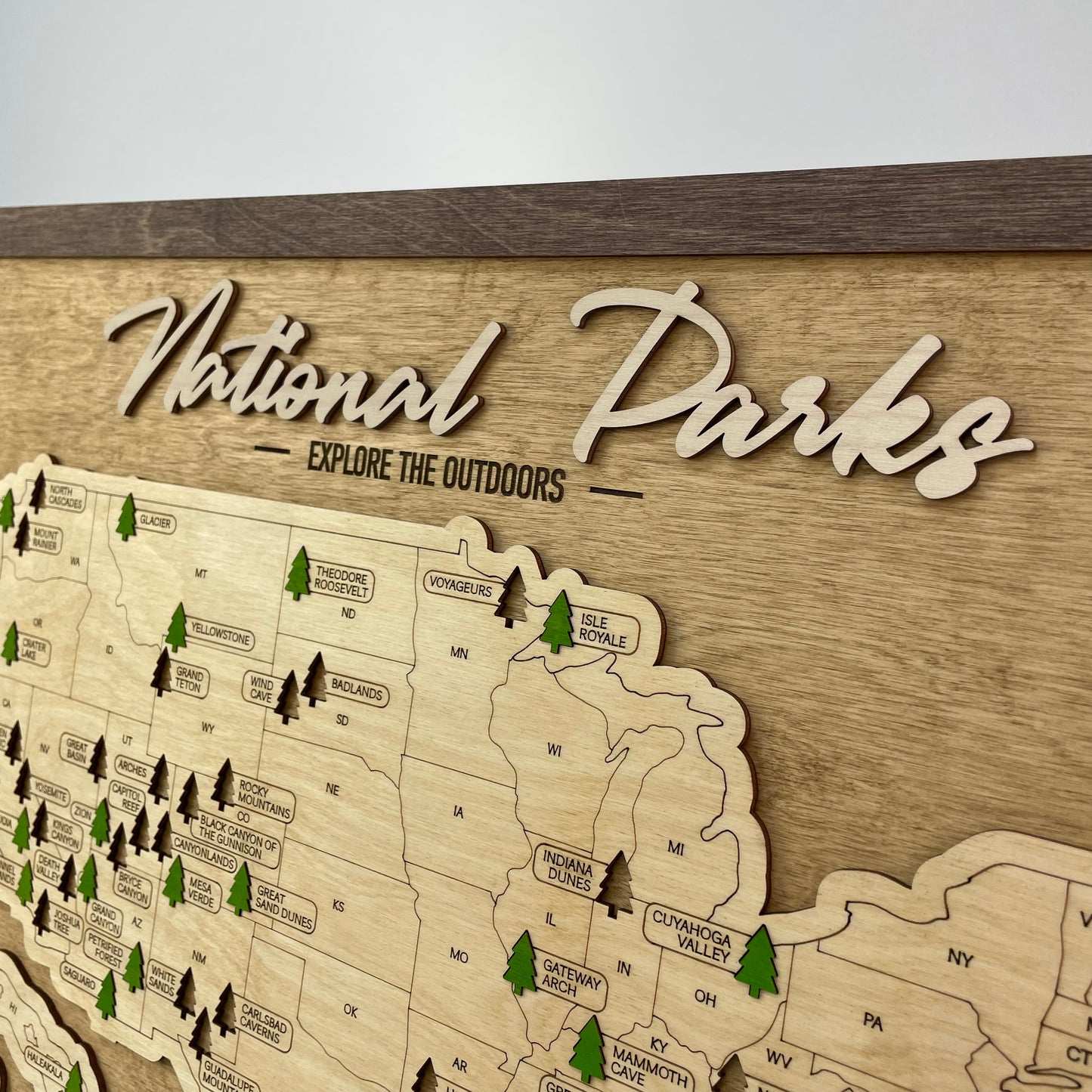 US Wood National Parks Travel Map (Golden oak) - MyWanderMap