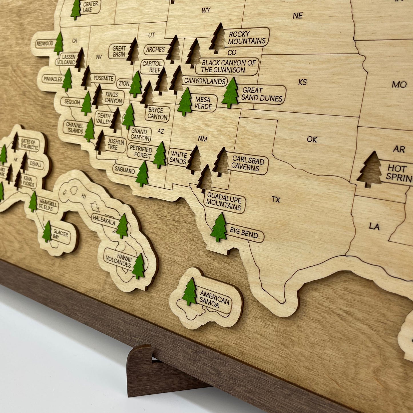 US Wood National Parks Travel Map (Golden oak) - MyWanderMap