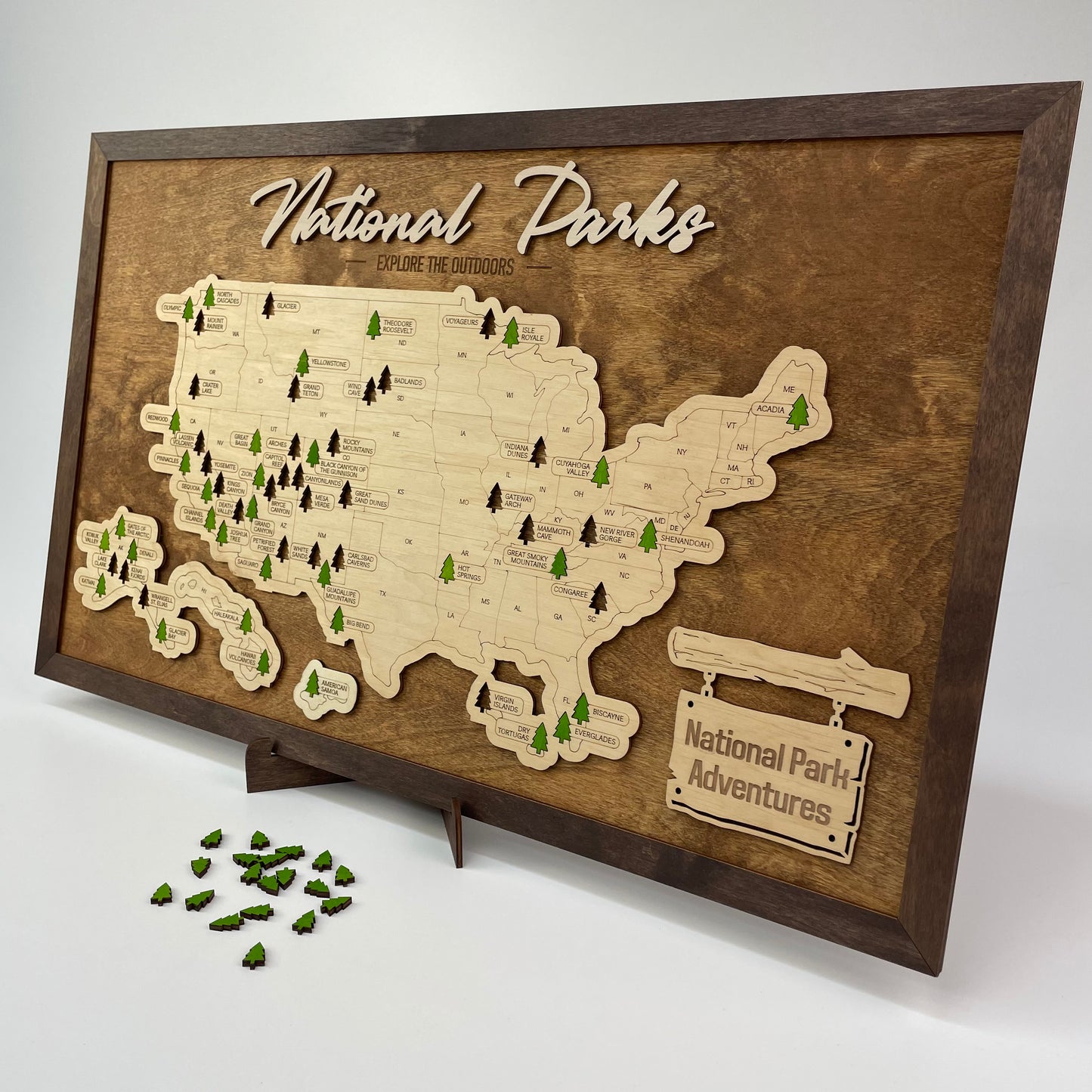 US Wood National Parks Travel Map (Palisander) - MyWanderMap