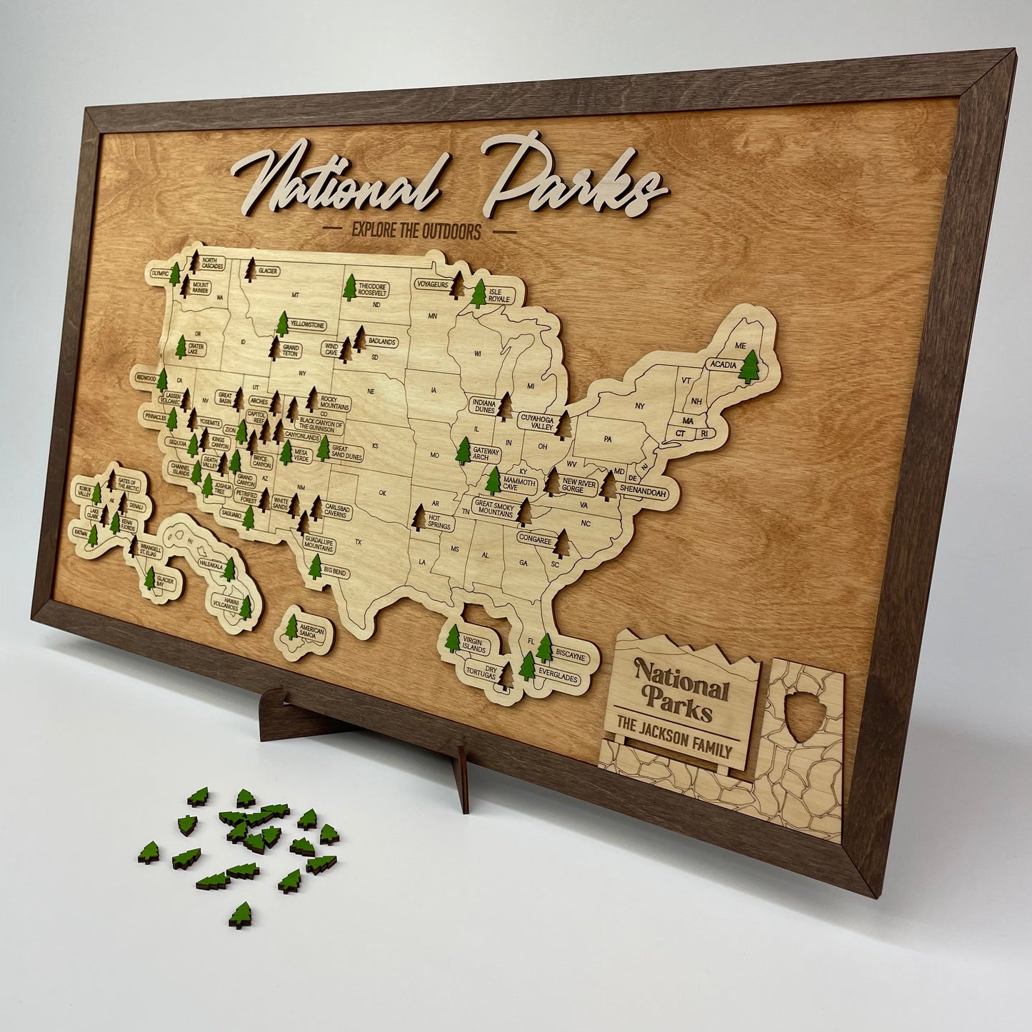 US Wood National Parks Travel Map (Light walnut) - MyWanderMap