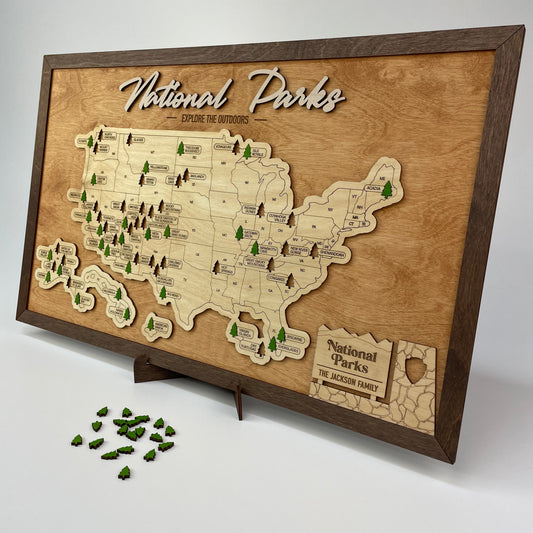 US Wood National Parks Travel Map (Light walnut) - MyWanderMap
