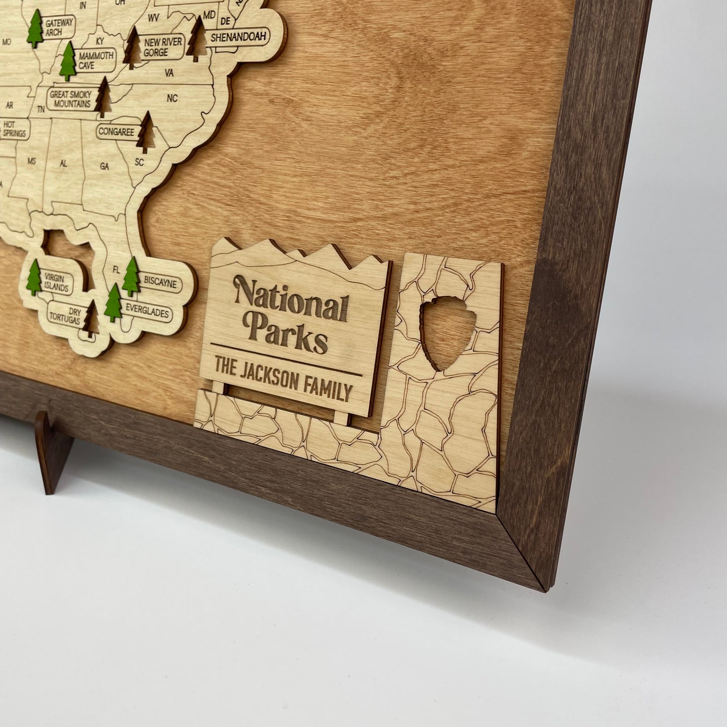 US Wood National Parks Travel Map (Light walnut) - MyWanderMap