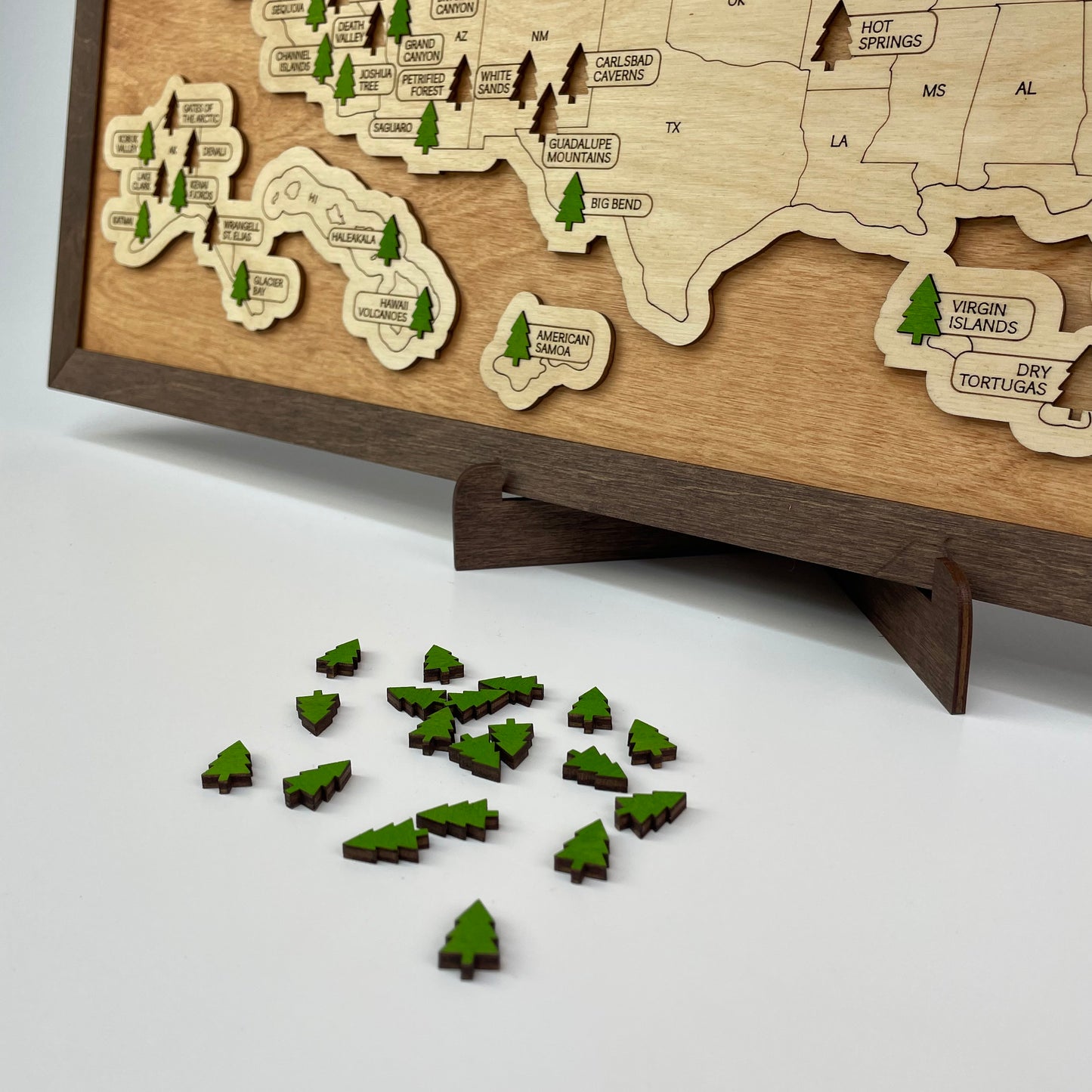 US Wood National Parks Travel Map (Light walnut) - MyWanderMap