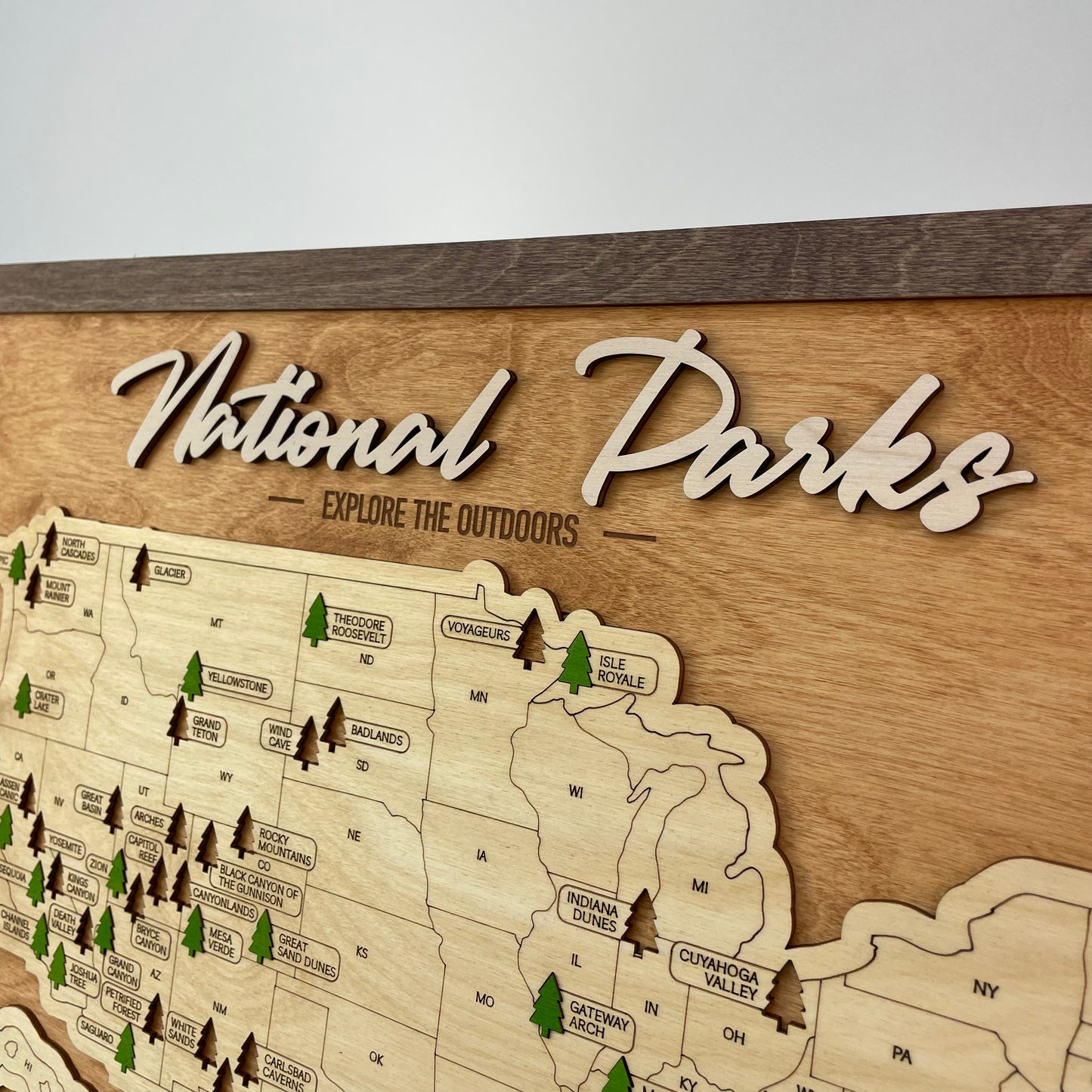 US Wood National Parks Travel Map (Light walnut) - MyWanderMap