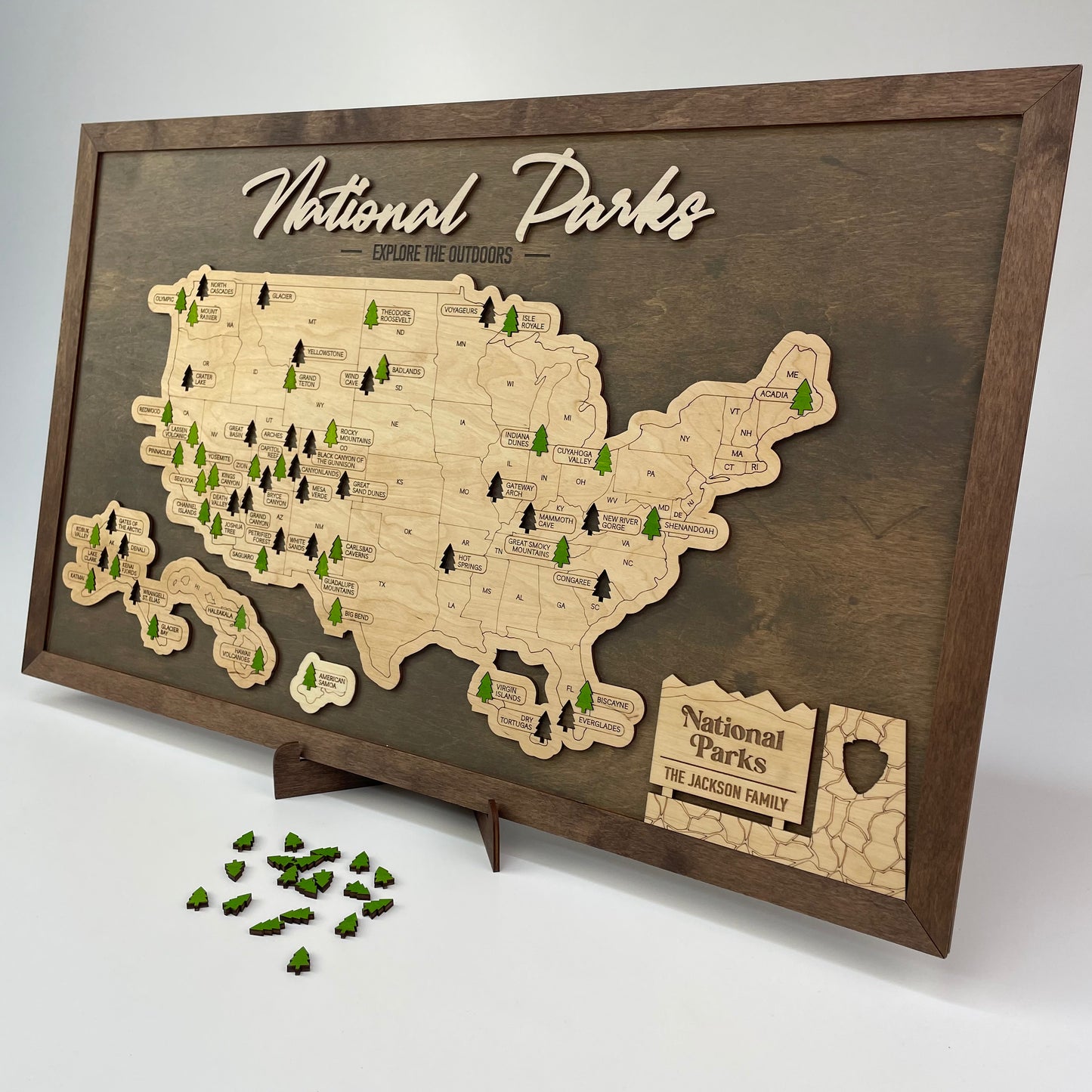 US Wood National Parks Travel Map (Grey) - MyWanderMap