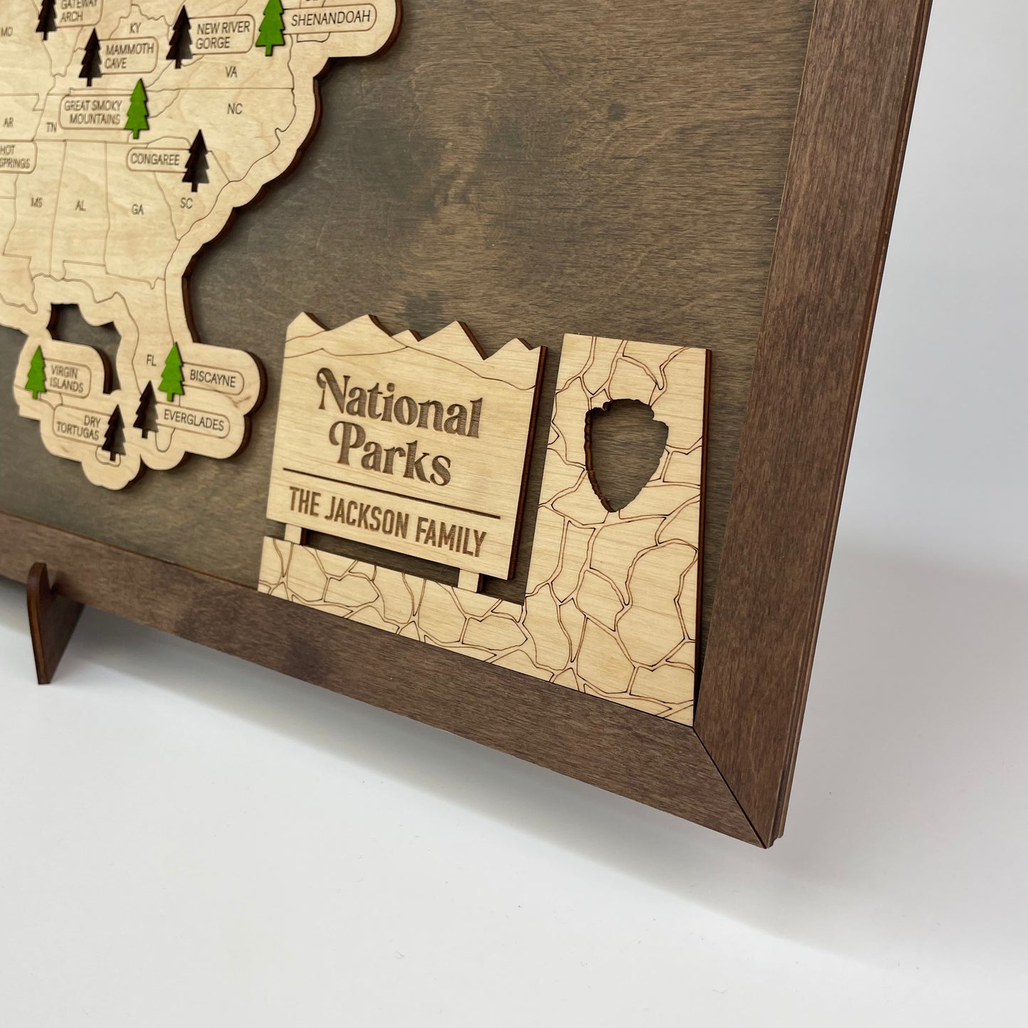 US Wood National Parks Travel Map (Grey) - MyWanderMap