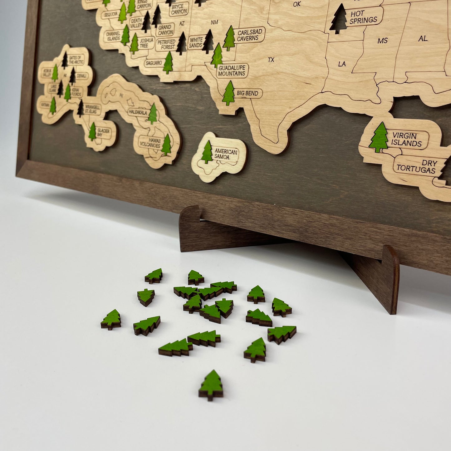 US Wood National Parks Travel Map (Grey) - MyWanderMap