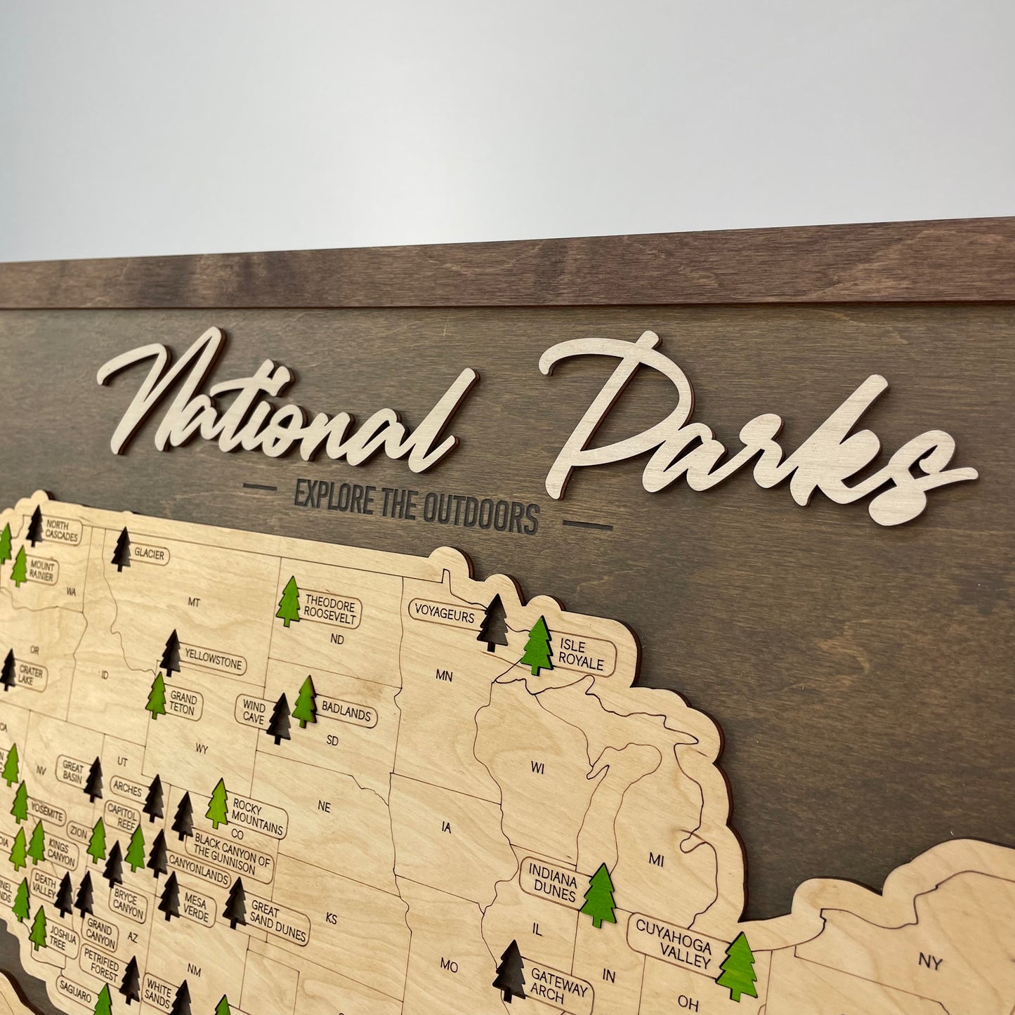 US Wood National Parks Travel Map (Grey) - MyWanderMap