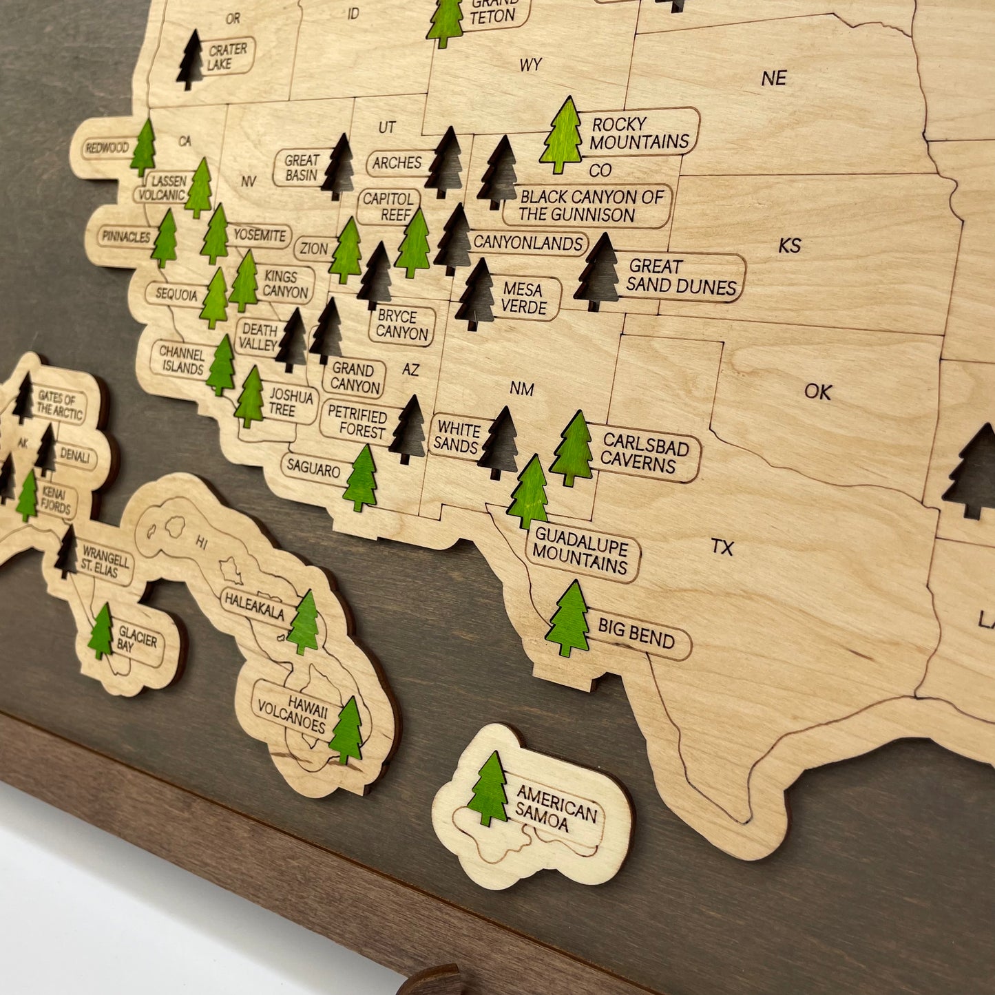 US Wood National Parks Travel Map (Grey) - MyWanderMap