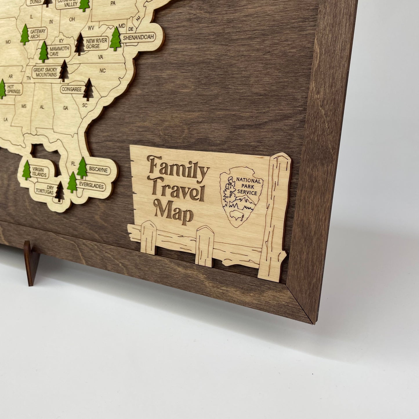 US Wood National Parks Travel Map (Coffee) - MyWanderMap