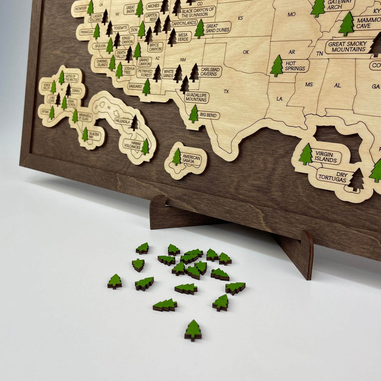 US Wood National Parks Travel Map (Coffee) - MyWanderMap