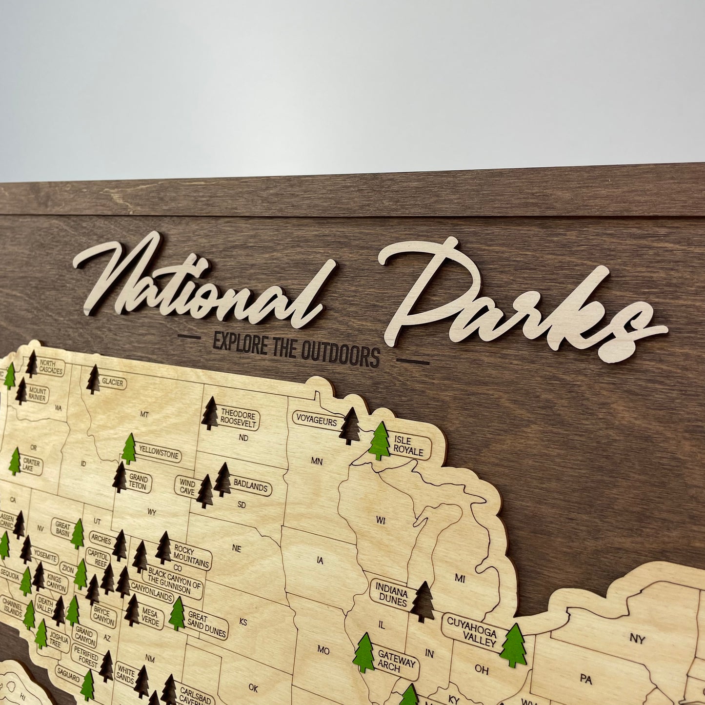 US Wood National Parks Travel Map (Coffee) - MyWanderMap