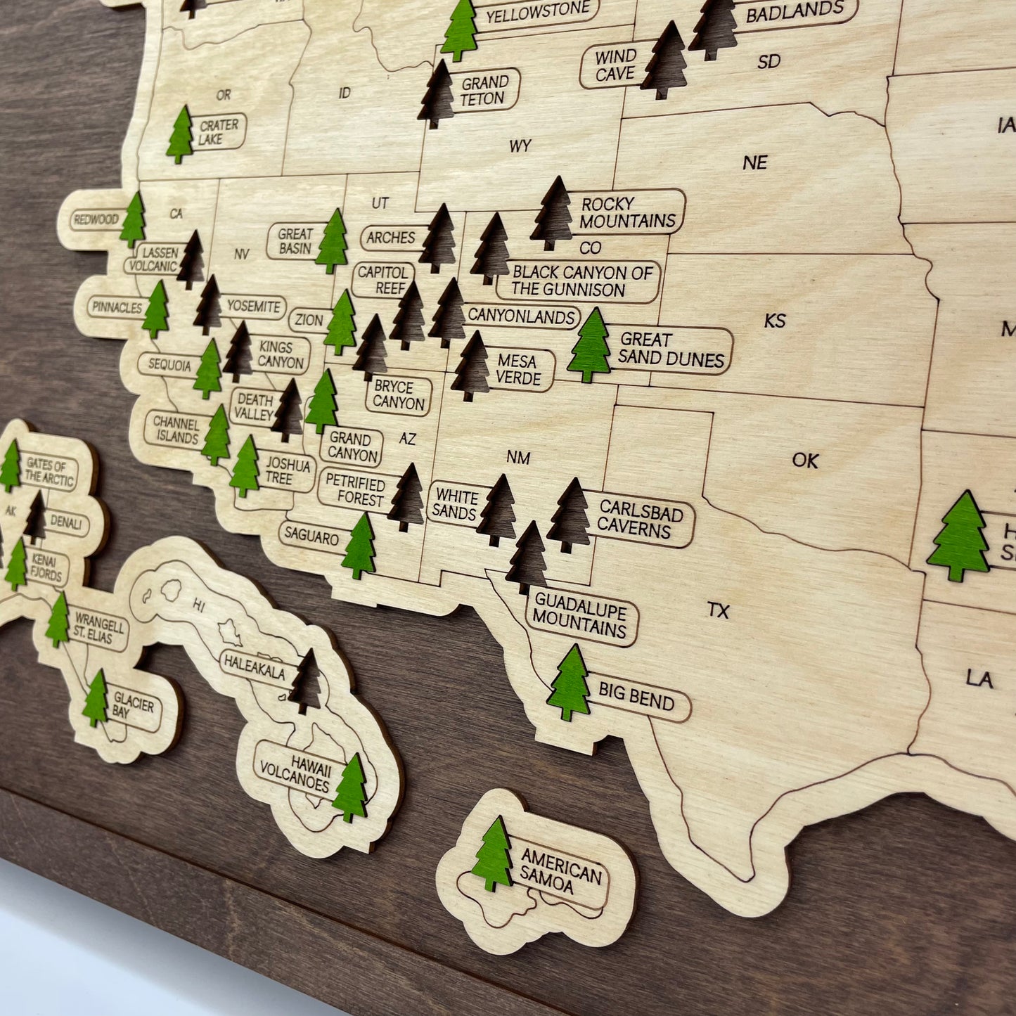 US Wood National Parks Travel Map (Coffee) - MyWanderMap