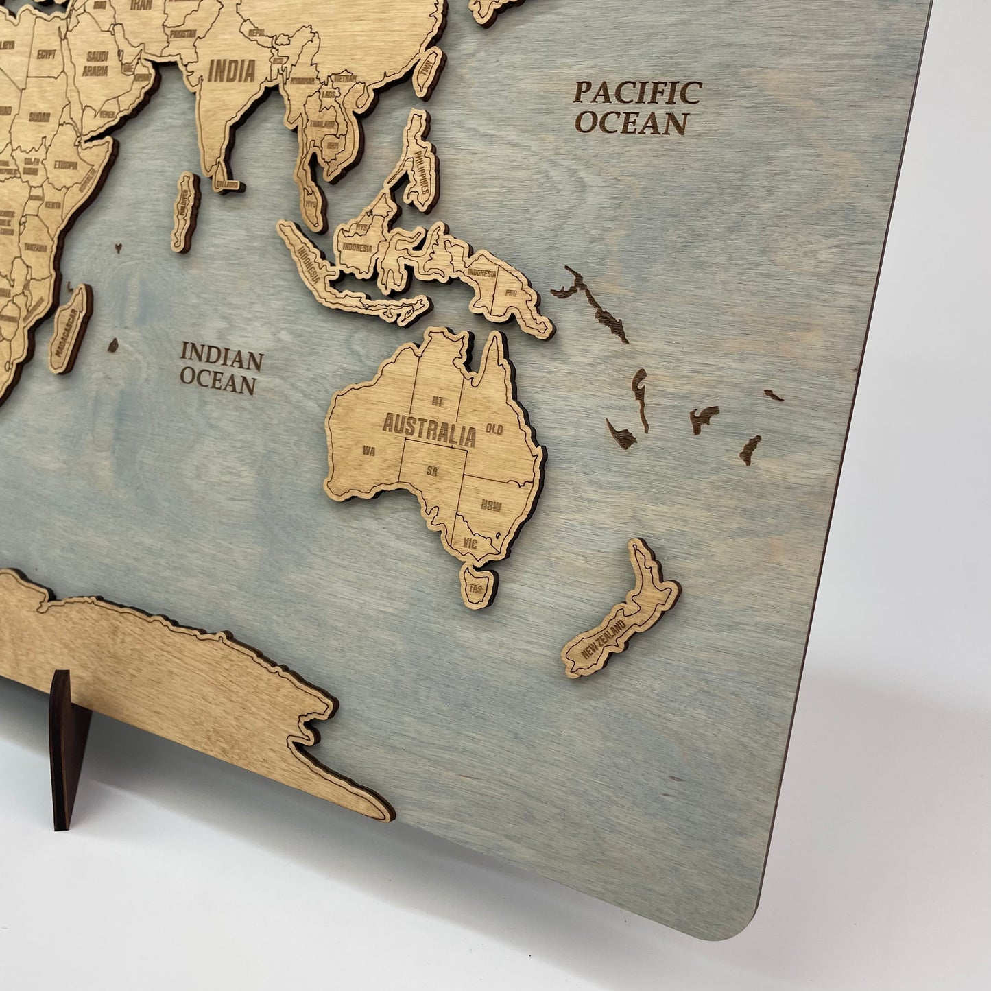 Wood World Travel Map – Bleached Blue Wooden Wall Art - MyWanderMap