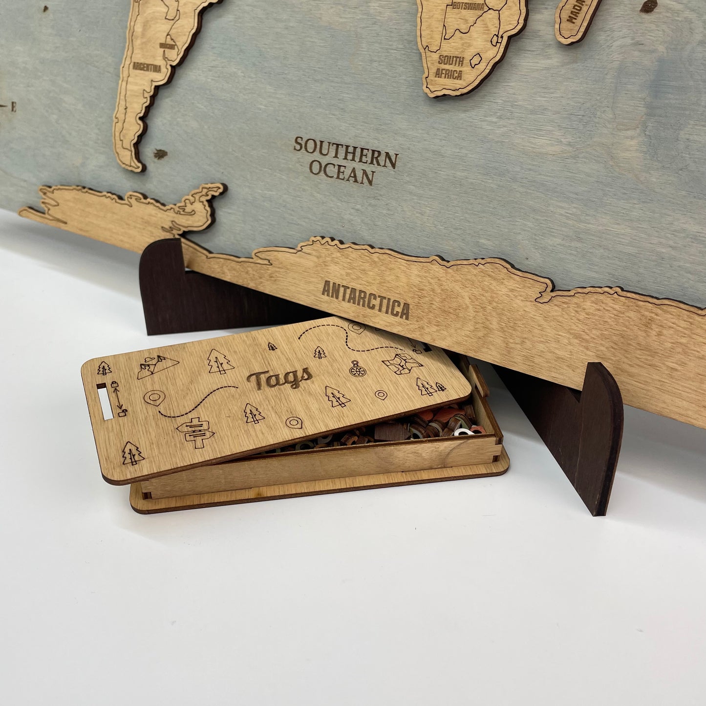 Wood World Travel Map – Bleached Blue Wooden Wall Art - MyWanderMap