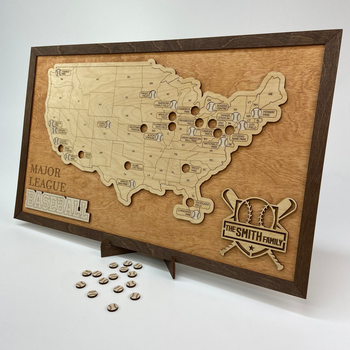 Baseball Stadium Map (Light walnut) - MyWanderMap