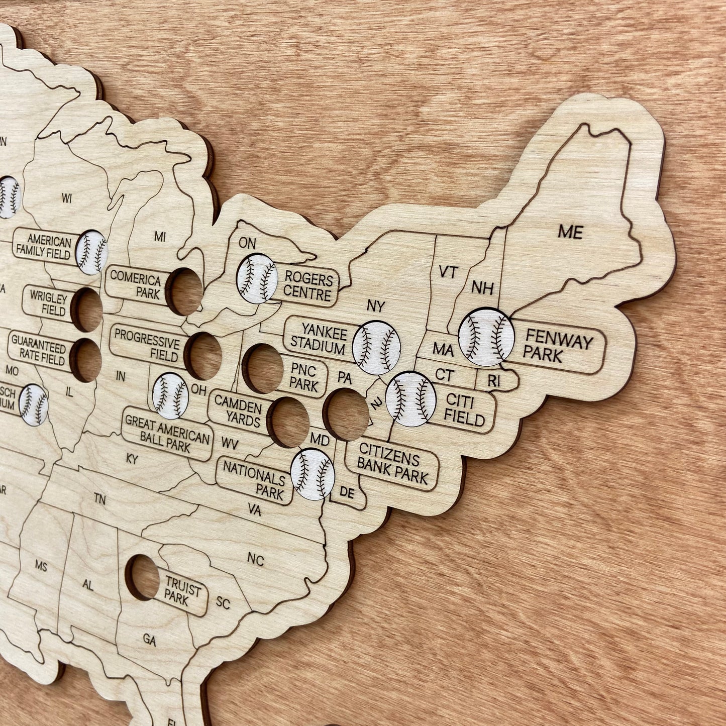 Baseball Stadium Map (Light walnut) - MyWanderMap