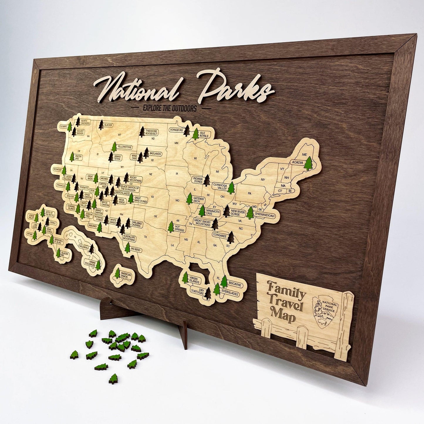 US Wood National Parks Travel Map (Coffee) - MyWanderMap