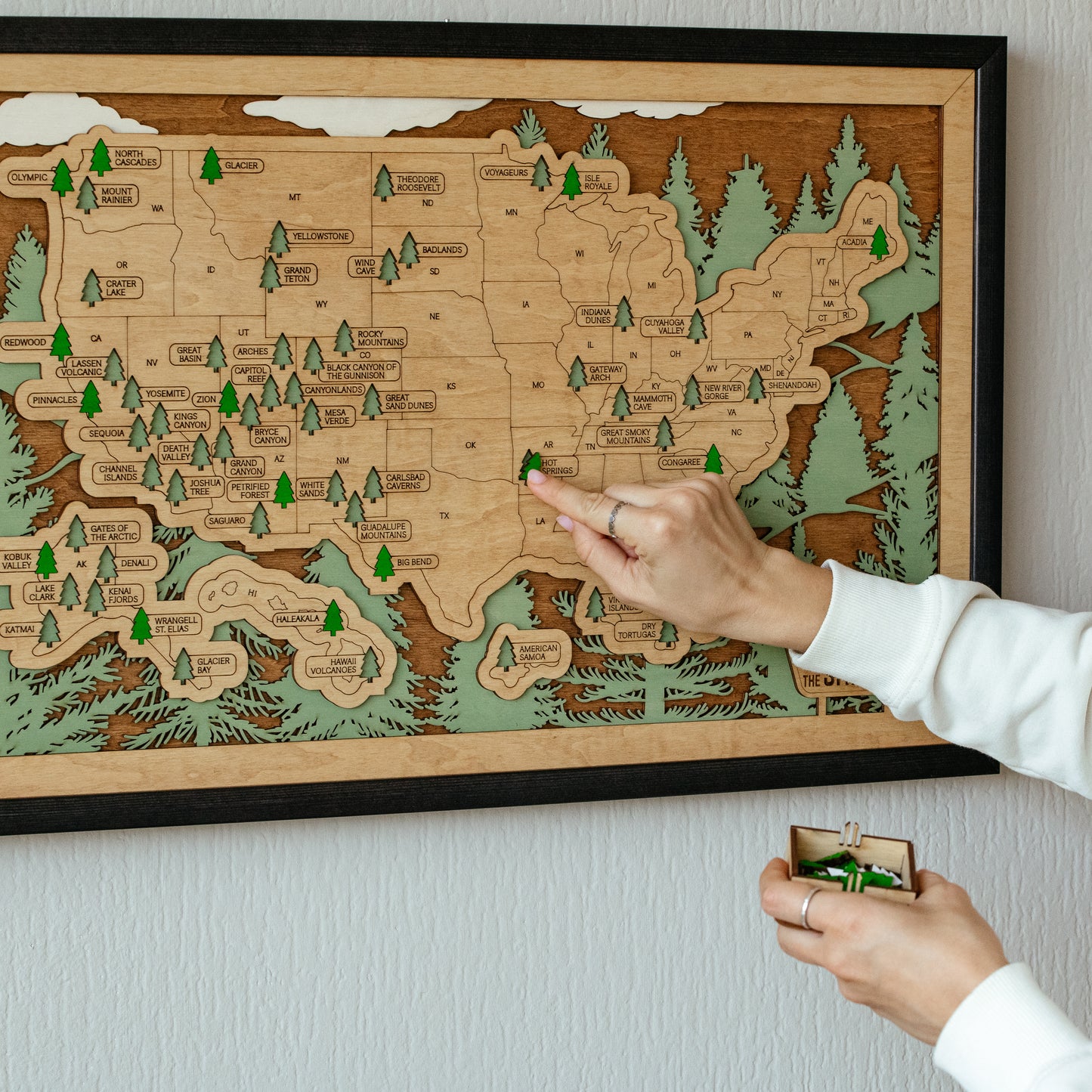 US 3D Wooden National Parks Travel Map With Trees To Record Park Visits (Forest)