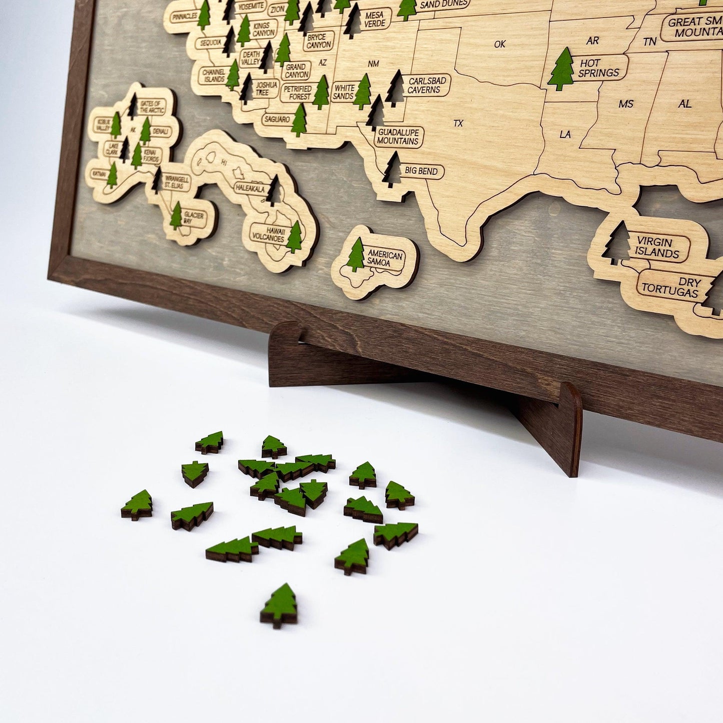 US Wood National Parks Travel Map (Light grey) - MyWanderMap