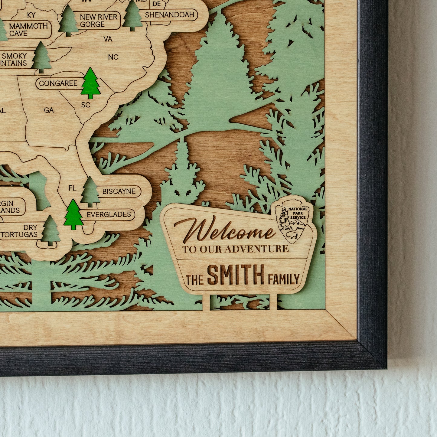 US 3D Wooden National Parks Travel Map With Trees To Record Park Visits (Forest)