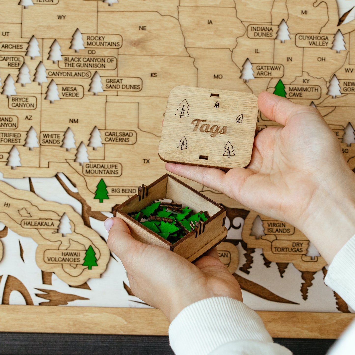 US 3D Wooden National Parks Travel Map With Trees To Record Park Visits (Hiking)