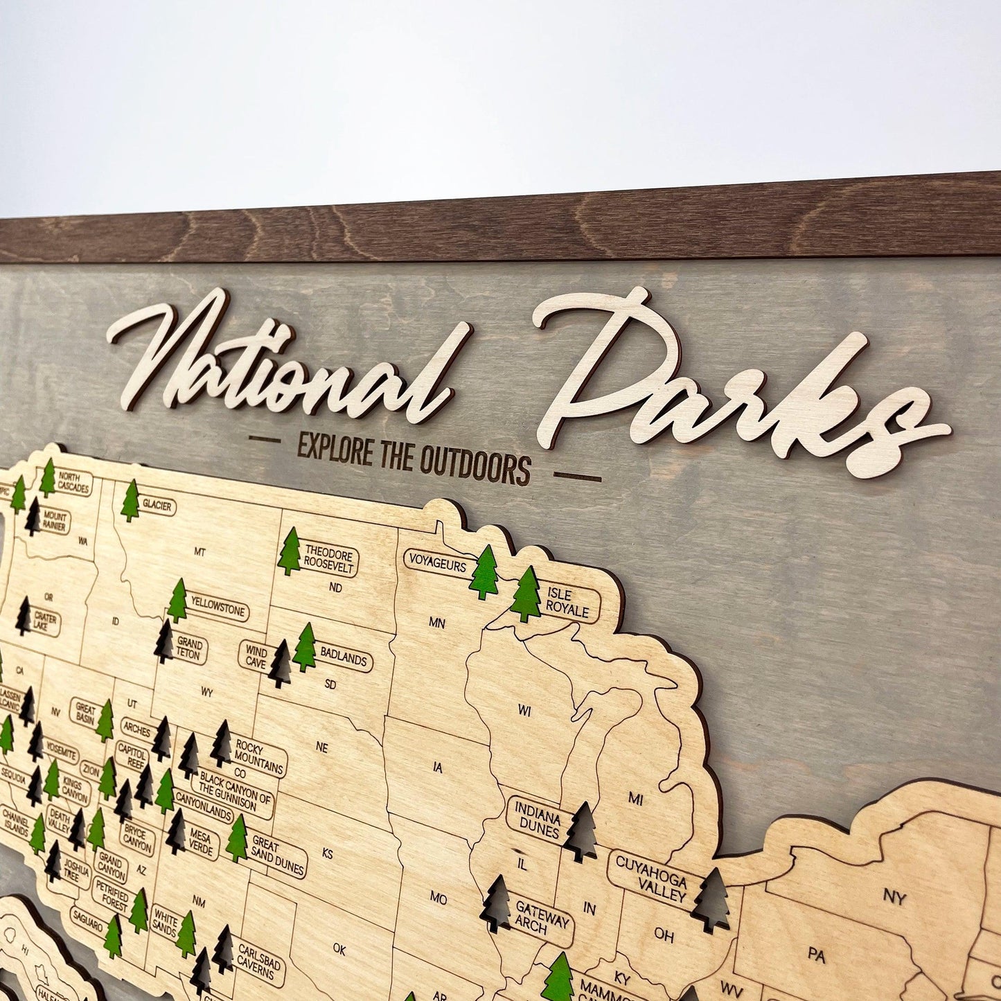 US Wood National Parks Travel Map (Light grey) - MyWanderMap