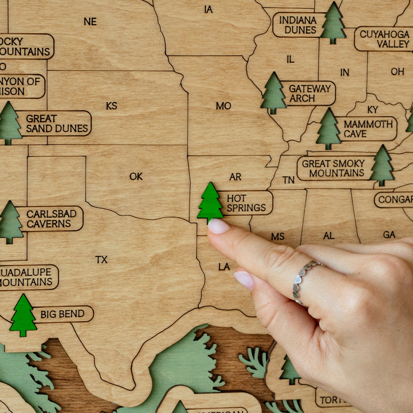 US 3D Wooden National Parks Travel Map With Trees To Record Park Visits (Forest)