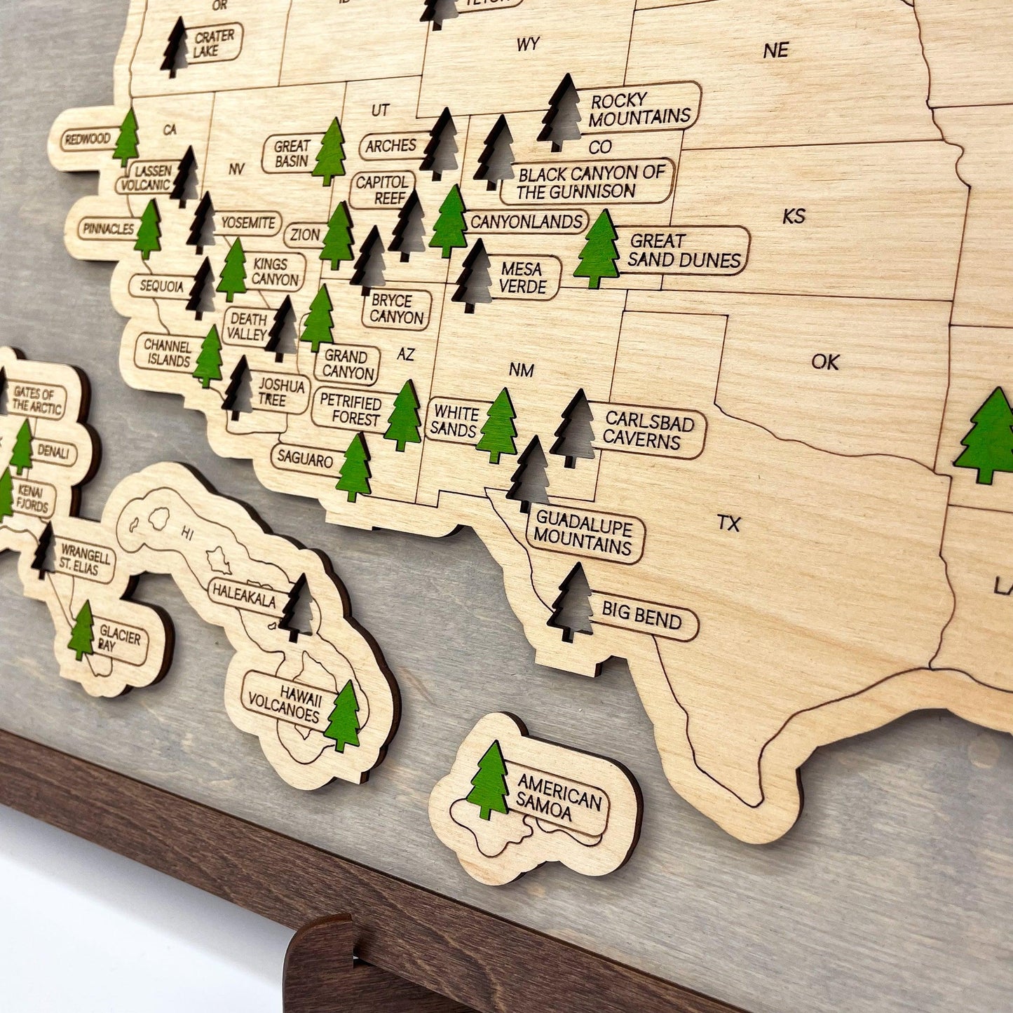 US Wood National Parks Travel Map (Light grey) - MyWanderMap
