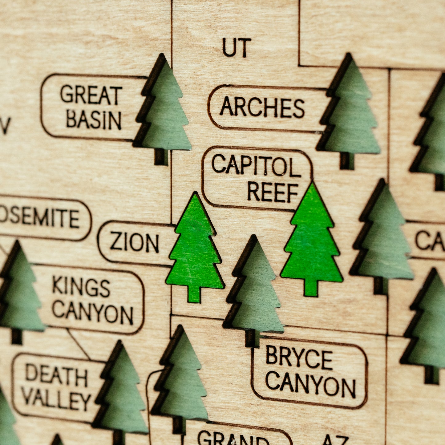 US 3D Wooden National Parks Travel Map With Trees To Record Park Visits (Forest)