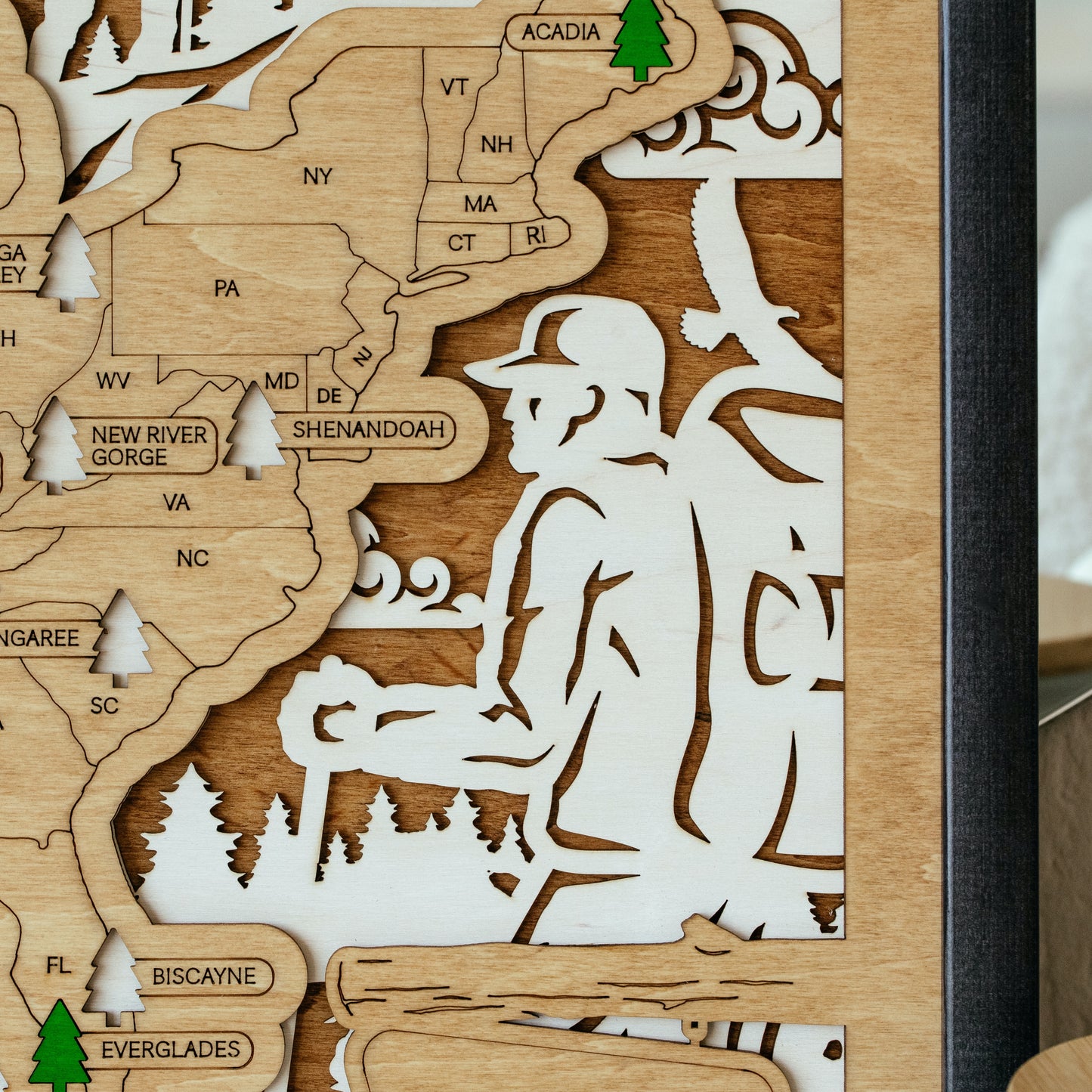 US 3D Wooden National Parks Travel Map With Trees To Record Park Visits (Hiking)