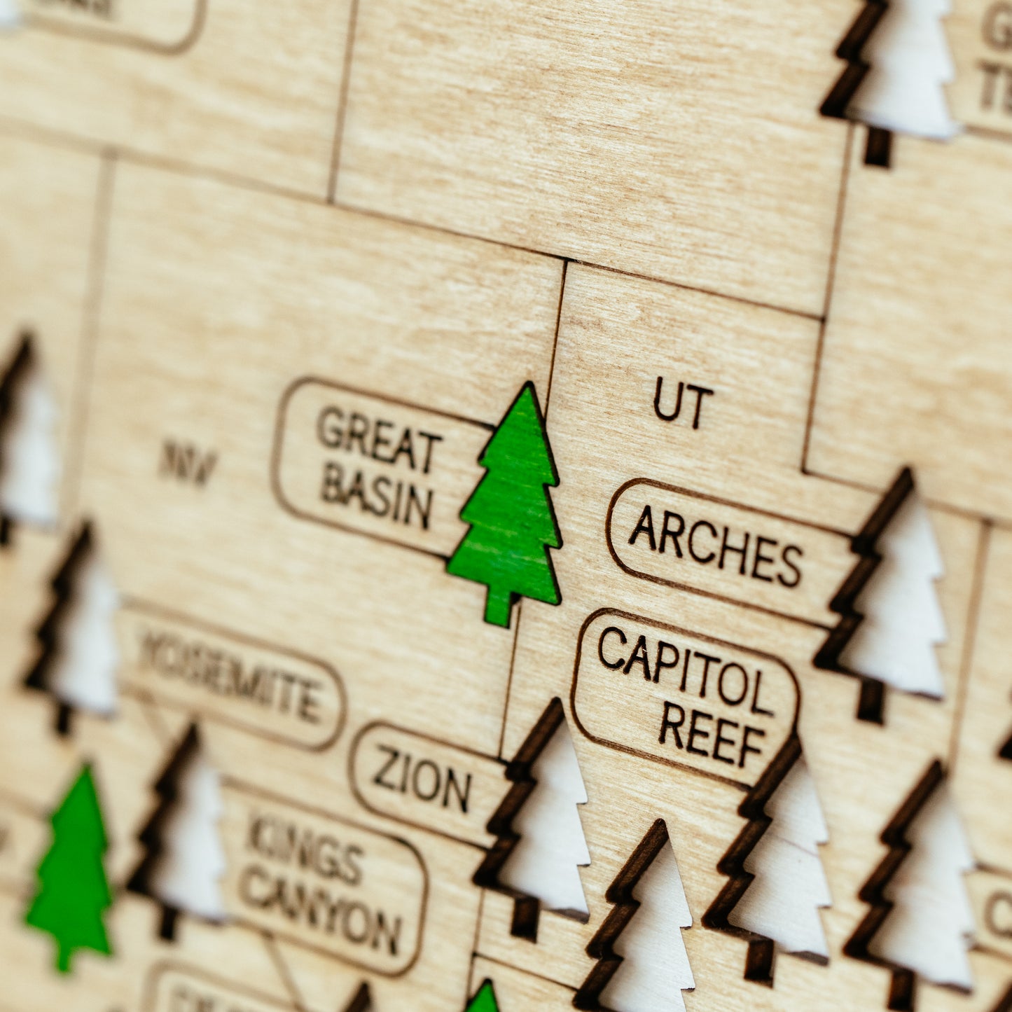US 3D Wooden National Parks Travel Map With Trees To Record Park Visits (Hiking)