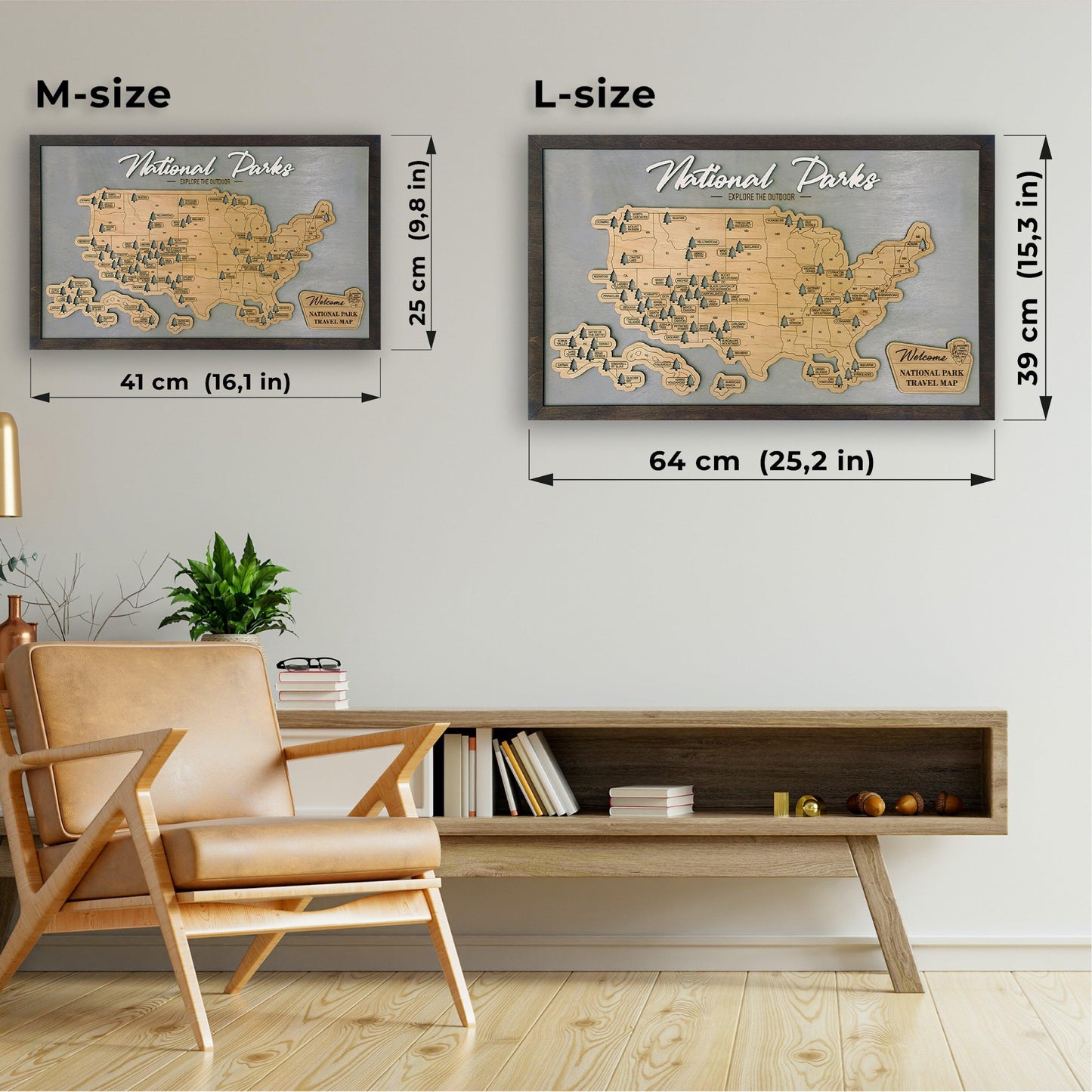 US Wood National Parks Travel Map (Golden oak) - MyWanderMap