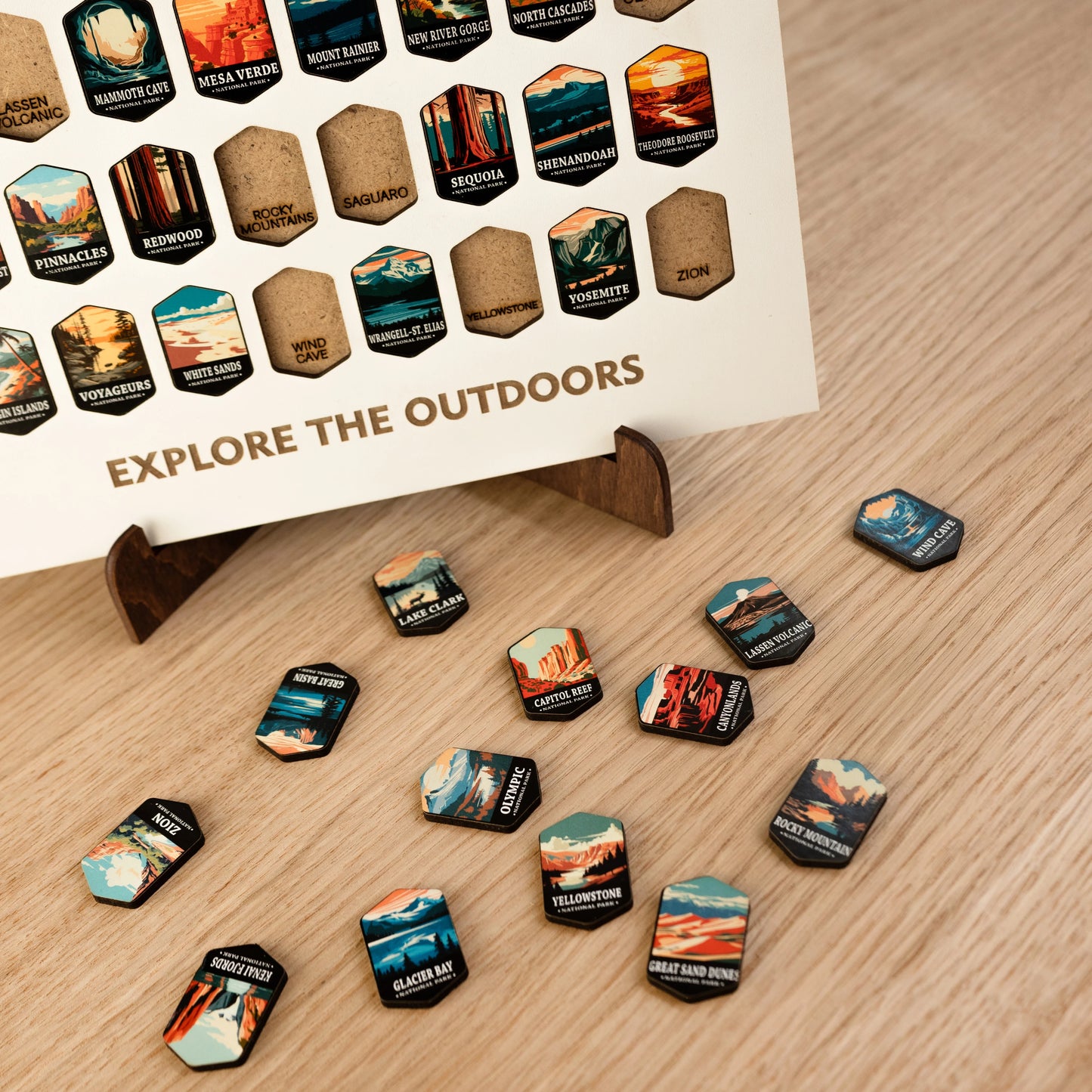 National Parks Tracker Board with Illustrated Tokens – White