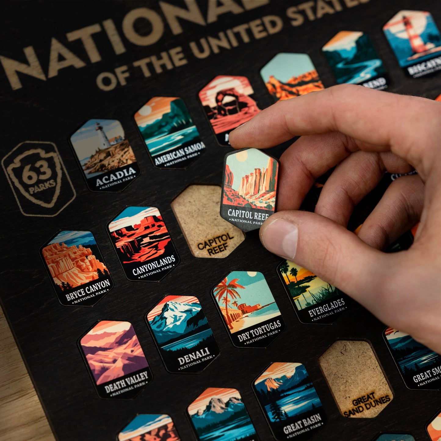 National Parks Tracker Board with Illustrated Tokens – Black