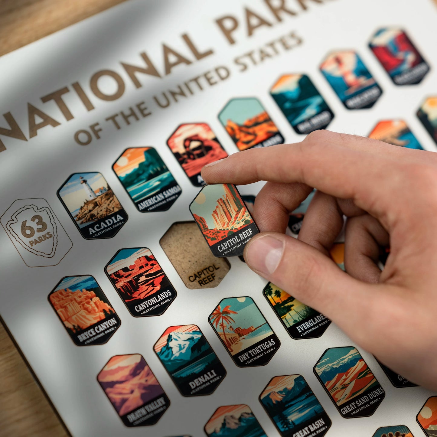 National Parks Tracker Board with Illustrated Tokens – White