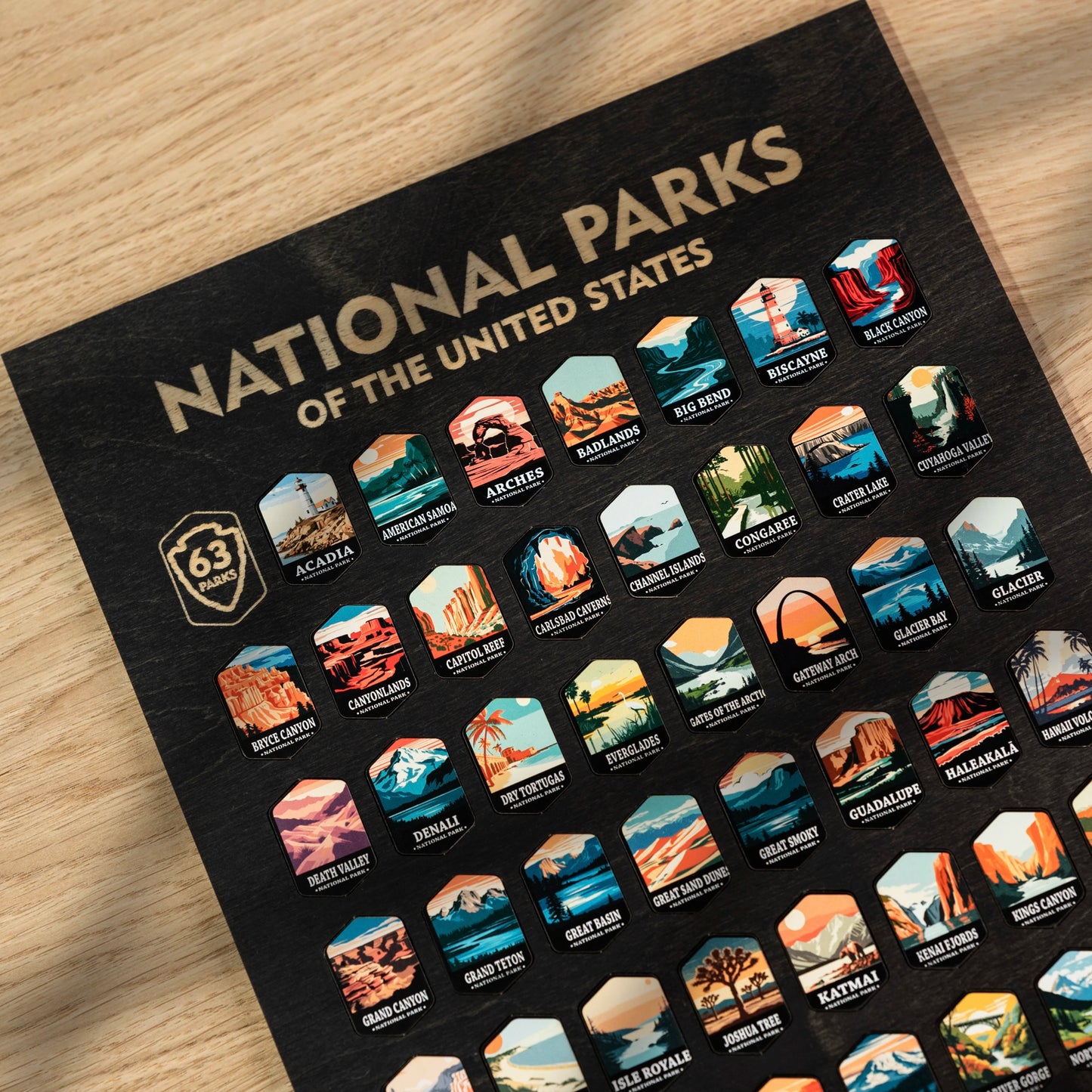 National Parks Tracker Board with Illustrated Tokens – Black