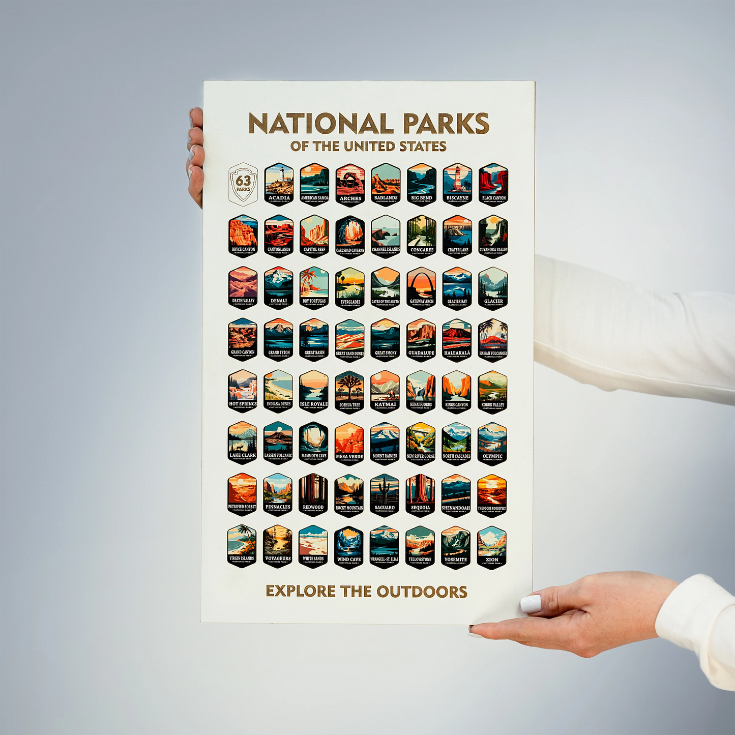 National Parks Tracker Board with Illustrated Tokens – White