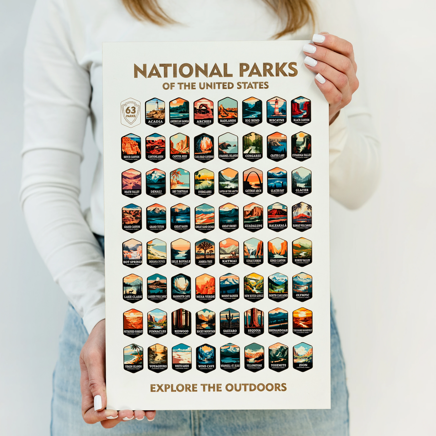 National Parks Tracker Board with Illustrated Tokens – White