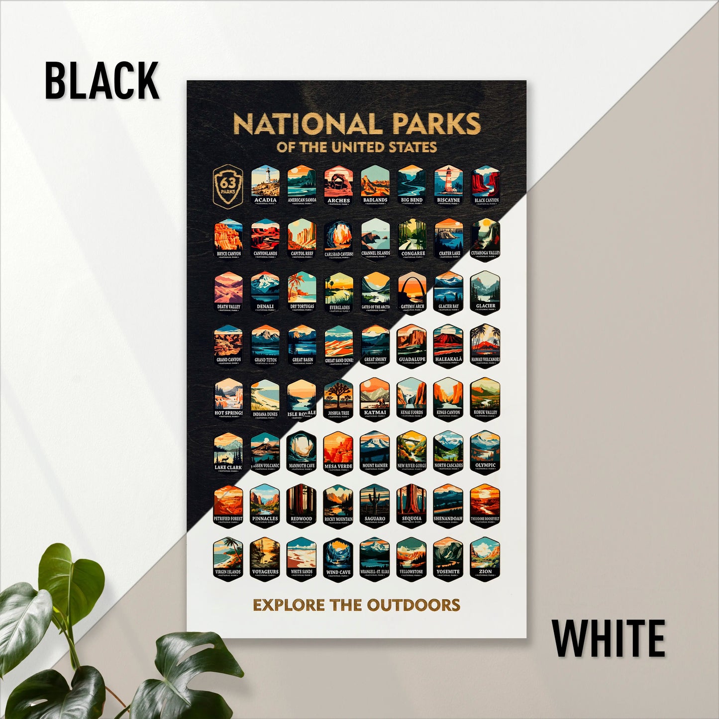 National Parks Tracker Board with Illustrated Tokens – White
