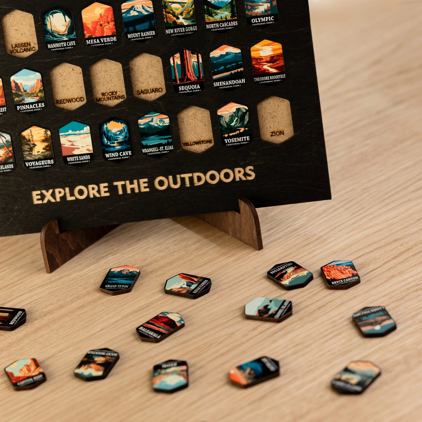 National Parks Tracker Board with Illustrated Tokens – Black