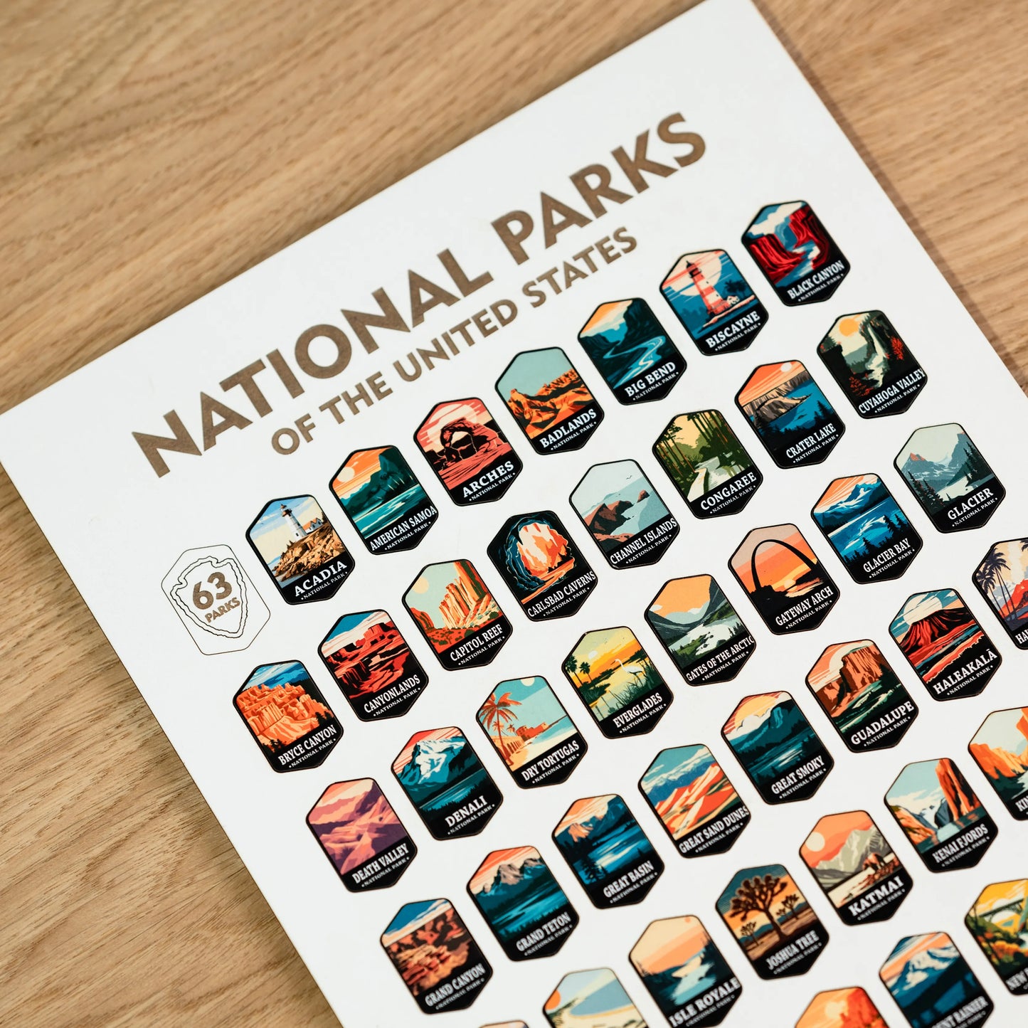 National Parks Tracker Board with Illustrated Tokens – White