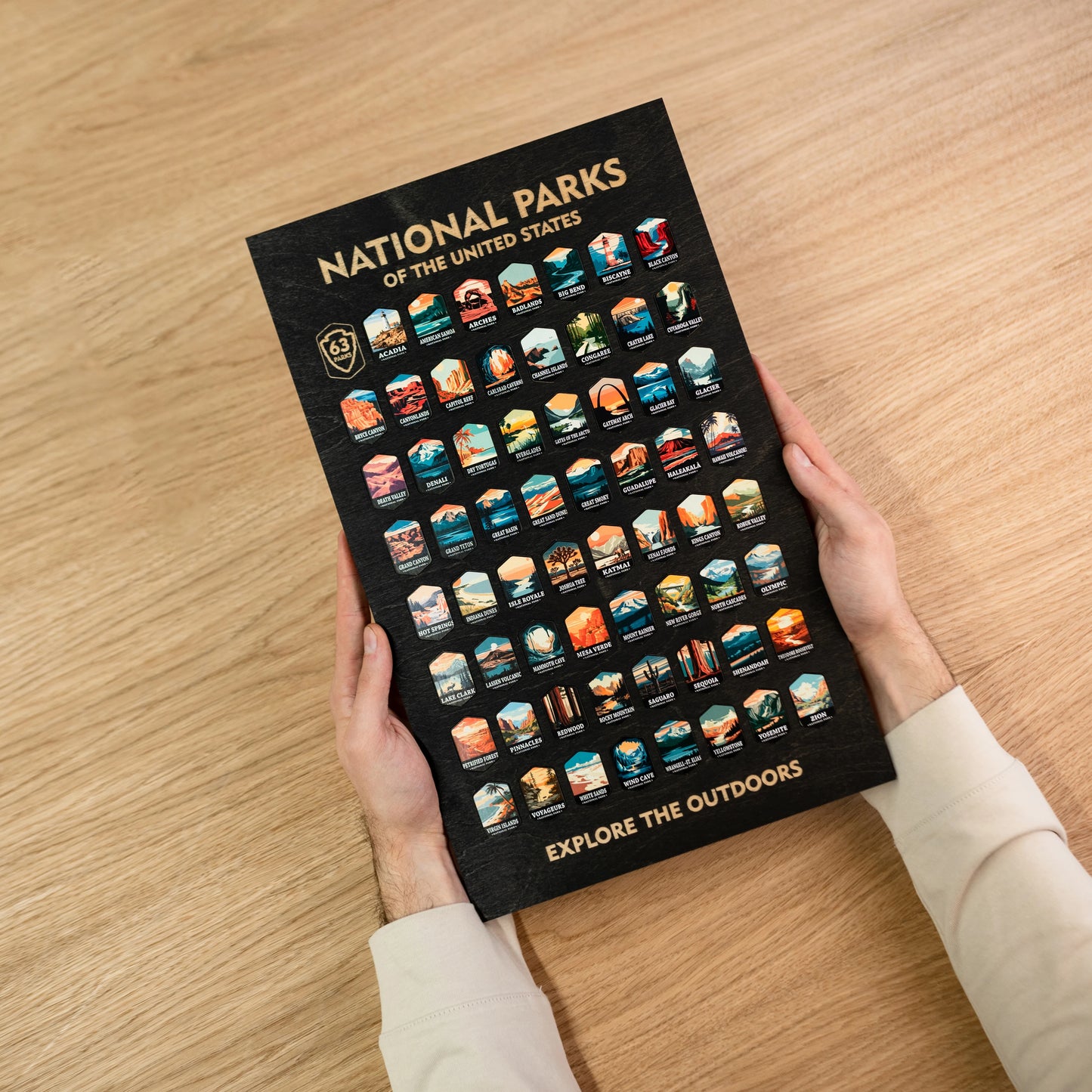 National Parks Tracker Board with Illustrated Tokens – Black