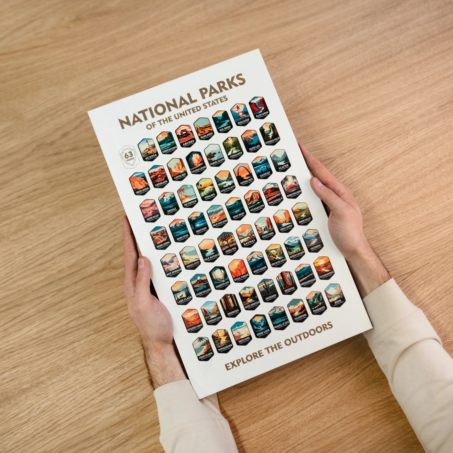 National Parks Tracker Board with Illustrated Tokens – White