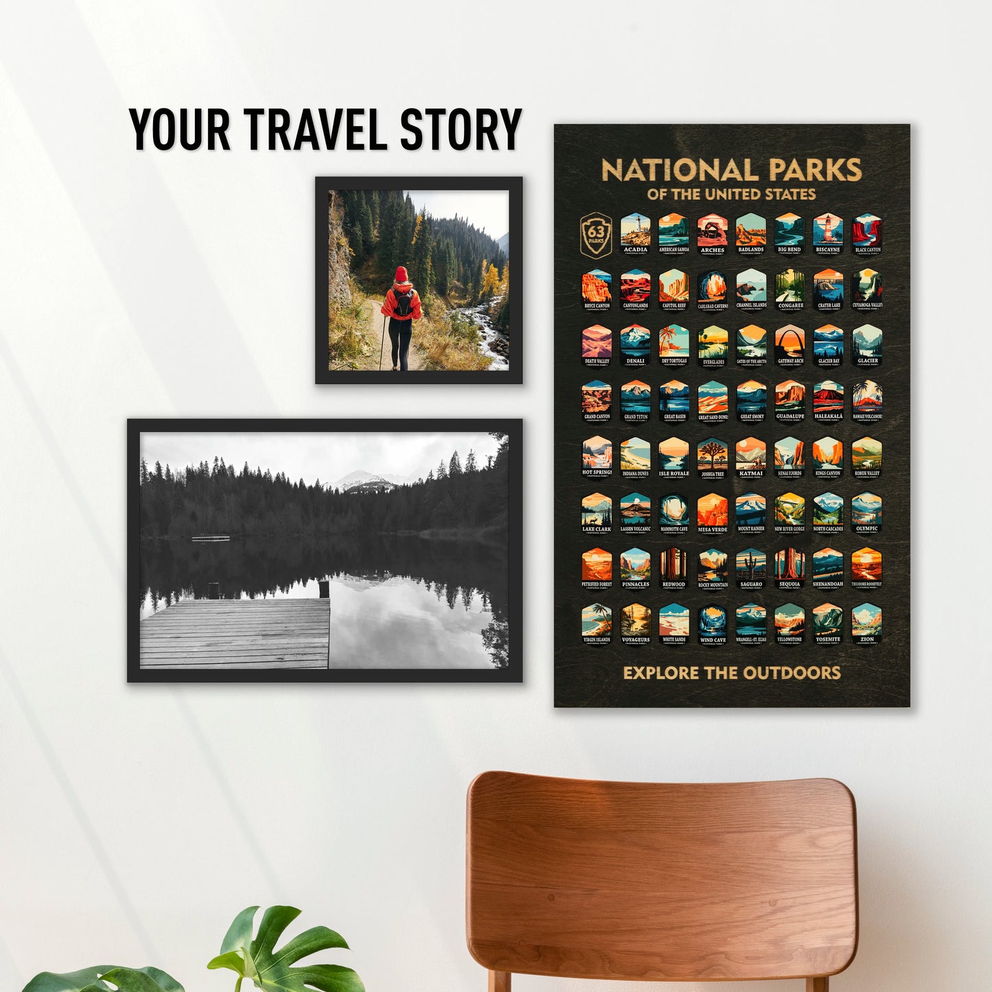 National Parks Tracker Board with Illustrated Tokens – Black